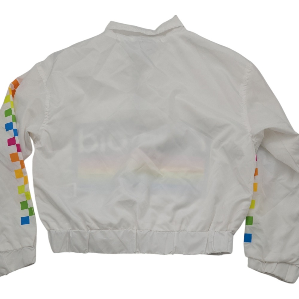 Polaroid White Rainbow Checkered Windbreaker Jacket Womens Size S Retro Y2K - Picture 2 of 9